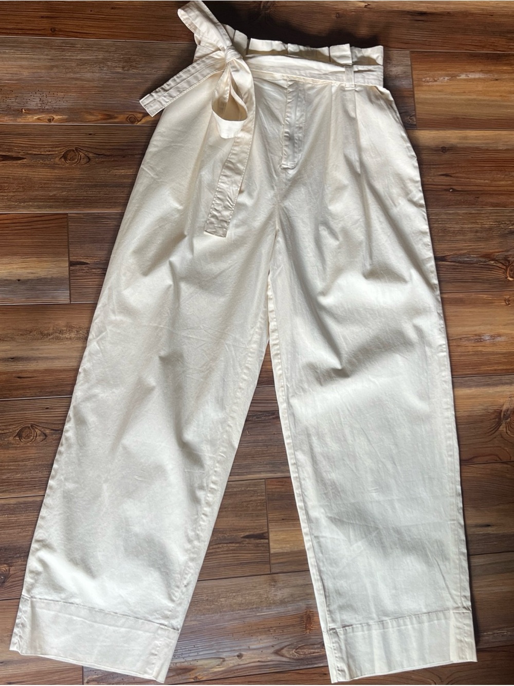 Everlane Cream Paperbag Waist Trousers with Tie Belt - Picture 2 of 10